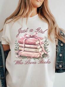 Camisetas Literarias para Mujer, Camiseta "Solo una chica que ama los libros", Regalo para amantes de los libros, Camisetas para profesoras de lectura, Regalo para bibliotecas, Camiseta vintage minimalista de manga corta para mujer, Tops diarios de cuello redondo que combinan con todo, Camisetas de algodón suaves y transpirables, Ropa de ocio de corte relajado para chicas, Ropa casual diaria para deportes al aire libre, Ropa diaria elegante y sencilla. - Blanco - Ver 1