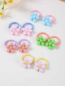 10个/套 女孩糖果色3D花朵发圈，无缝马尾发圈，柔软弹力发绳，日常发饰 - 彩色 - 查看 2