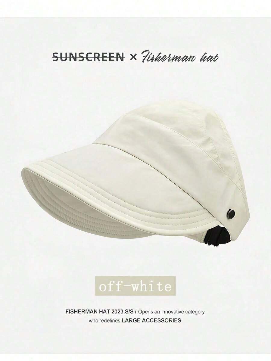 1 Piece Women's Breathable Wide Brim Sun Hat, Open Top Design | Suitable For Ponytail Hairstyles, Summer Sun Protection Hat, Foldable And Packable - Whitish - View 1