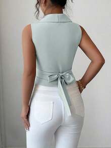 Camisa de mujer con botones metálicos negros de estilo elegante y antiguo - verde menta - Ver 2