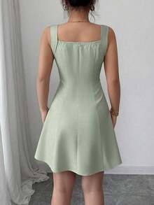 Nuevo vestido de verano elegante y romántico con contraste de color, lazo en la cintura y silueta ajustada de línea A, ideal para bodas y fiestas - verde menta - Ver 2