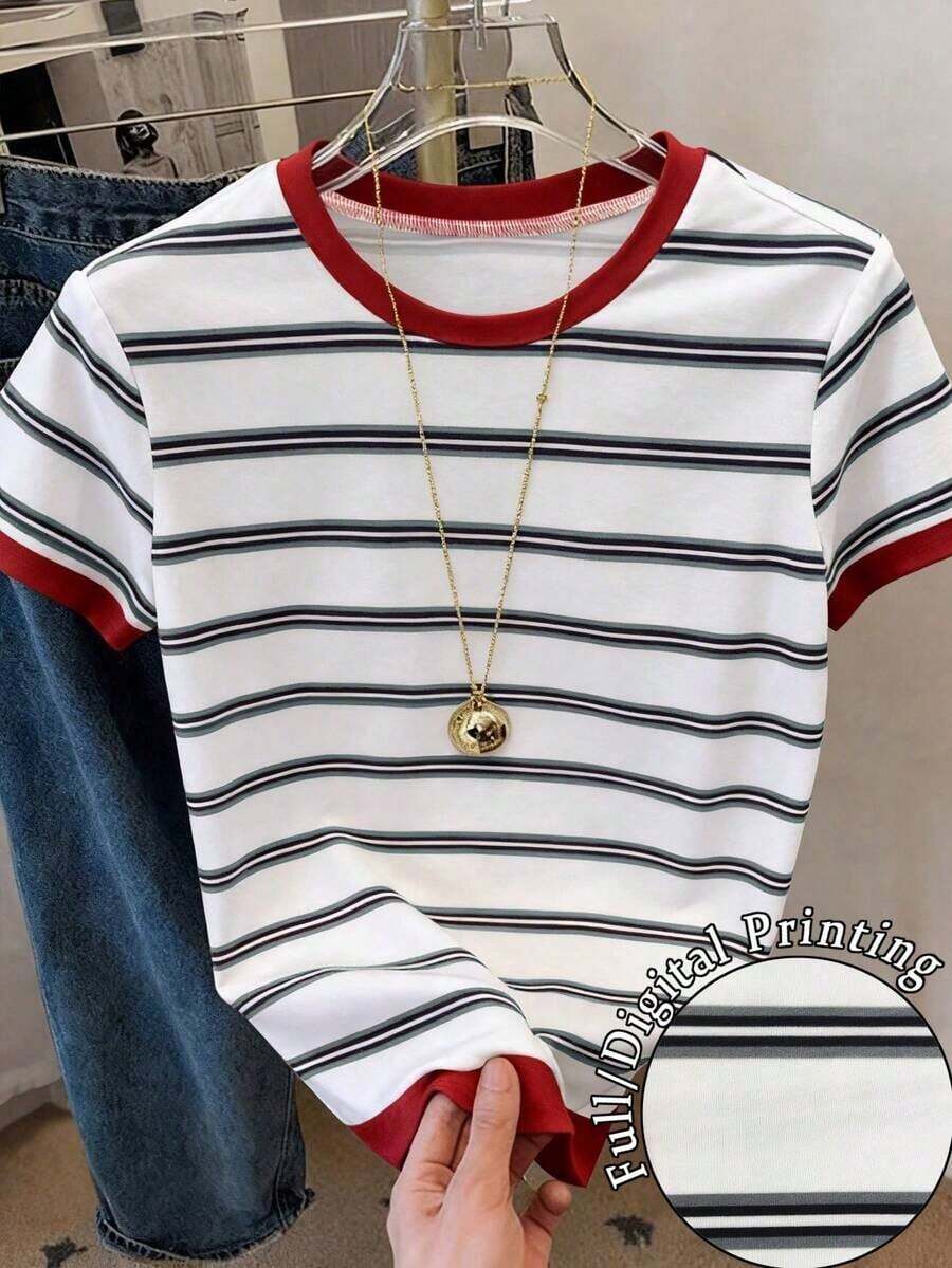 Camiseta de mujer de manga corta con cuello redondo, estampado de leopardo y gráfico de langosta - Multicolor 8 - Ver 1