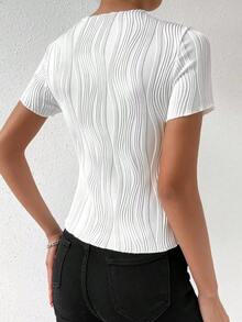 Camiseta de manga corta con textura elegante, primavera/verano - Blanco 3 - Ver 2