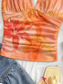 Camiseta de mujer elegante para vacaciones, de tela de punto a lunares, con tirantes retorcidos y fruncidos, de ajuste ceñido, adecuada para vacaciones, citas, té de la tarde, playa, crucero, viaje a la ciudad, vacaciones en la isla, festival de música, vacaciones bohemias, se puede usar por dentro o por fuera - Multicolor 6 - Ver 4