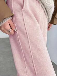 YI XUAN Pantalones anchos con forro térmico para mujer, pantalones rectos casuales térmicos de plátano cálidos para invierno - Rosa Pálido - Ver 3