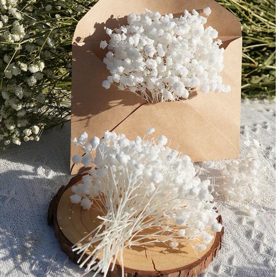 100/50 piezas Flores artificiales pequeñas de aliento de bebé blancas - Flores artificiales teñidas vibrantes adecuadas para decoración de bodas, decoración de invitaciones, manualidades DIY, corsage, decoración del hogar, decoración de mesa, decoración de oficina - Blanco puro - Ver 1