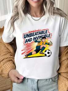 Camisetas de Mujer con Cuello Redondo y Mangas Cortas con Interesantes Estampados. Camiseta Gráfica de Jugador de Fútbol Inmejorable e Invencible para Hombres y Mujeres, Ropa Deportiva Casual, Top de Moda, Adecuada para Fiestas de Navidad, Actividades Deportivas, Fiestas de Fin de Año, Salidas, Deportes y Otros Regalos Festivos (220g). Adecuado como regalo.playera de mujer.blusas>elegante.boho chic,Top de mujer suave, transpirable y cómodo, ideal para primavera, verano y otoño, perfecto para vacaciones, viajes y uso diario. - Blanco - Ver 5