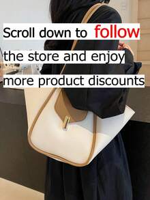 Nueva bolsa de hombro de material de PU impermeable de unicolor estilo clásico, con cierre magnético, gran capacidad, adecuada para viajes, compras, ir al trabajo, salidas y citas - Beis - Ver 2