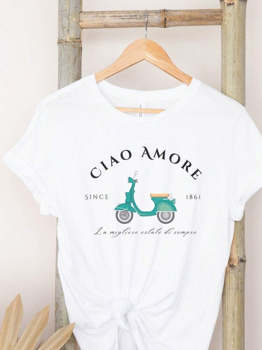 Camiseta Ciao Amore, Camiseta de Italia, Ropa Italiana, Scooter de Italia, Amore Italia, Ciao Italia, Camiseta de Cuello Redondo de Italia, Chica Italiana, Camiseta Bonita de Italia, Camiseta de Manga Corta de Verano para Mujer, Camisetas Casuales de Cuello Redondo Lisas y Estampadas, Blusas Cómodas de Algodón Suave de Primera Calidad, Ropa Urbana Holgada y Amigable, Ropa Ligera para Uso Diario, Regalo Perfecto para Mujeres en Festivales - Blanco - Ver 1