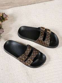 Elegant, Soft, Comfortable, Minimalist And Versatile Women's Sandals With Chain Decoration, Casual Flat Slippers For Indoor And Outdoor Use - 棕色的 - 查看 5