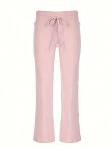Pantalones Rectos de Cintura Alta en Color Sólido - Rosa - Ver 6