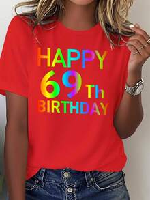 Camiseta de diseño No. 69 para mujer - Atuendo para fiesta de 69º cumpleaños con llamativo texto "Feliz 69º Cumpleaños" - Camiseta casual de cuello redondo de suave algodón puro - Divertida idea de regalo para un cumpleaños importante - Camiseta negra lavable a máquina con estampado colorido del número 69 - Corte holgado para comodidad durante todo el día - Estilo hip-hop, número 69 en colores del arcoíris - Opaca - Adecuada para todas las estaciones - Ropa de moda para mujer, camiseta, camiseta de manga corta para mujer, camiseta de manga larga para mujer, blusa casual para mujer. - Rojo - Ver 7