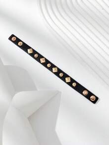 1 pieza Pulsera ajustable de mujer estilo punk rock, gótico oscuro y Y2K con remaches circulares de PU, apta para uso diario - Negro - B1476 - Ver 3