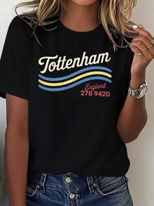 Camiseta retro de mujer del Tottenham Hotspur de Inglaterra - Estilo puramente casual, con el icónico diseño de la onda del Tottenham, que ofrece comodidad para el uso diario y reconocimiento de la marca, lavable a máquina - Blusa casual ajustada para mujer. - Negro - Ver 7