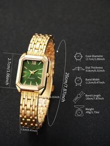 1pc Women's Fashion Square Roman Numeral Dial Quartz Wrist Watch, Classic Elegant Style (Watch Only, No Box) - Gold - View 3