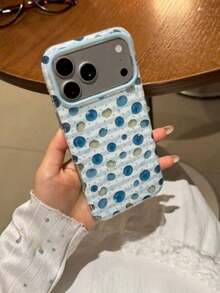 Polka Dot & Stripe Blueberry Pattern Phone Case Compatible With IPhone 17 Pro Max, Matte Finish Protective Cover Compatible With IPhone 17 Pro, 16 Pro, 16 Pro Max, 15 Pro, 15 Pro Max, Design - Baby Blue - View 5