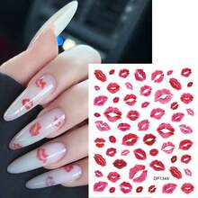 1pc Red Lips Pattern Self-Adhesive Nail Art Stickers Nail Decoration Nail Decals Nail Stickers Nail Beauty - Red - View 2