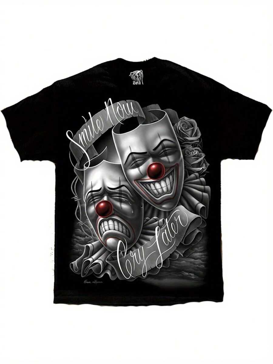 2026 Smile Now, Cry Later T-Shirt Drama Mask Lowrider Art David Gonzales Dga T-Shirt.Jpg2026 - 黑色 - 查看 1