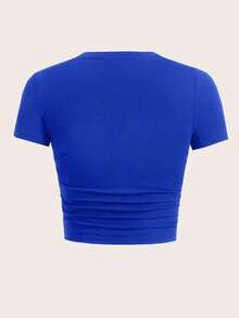 Camiseta De Manga Corta Para Mujer Con Estampado De Letras - azul real - Ver 2