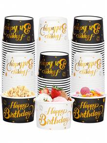 10pcs/20pcs/40pcs White Black Birthday Paper Bowls, Black And Gold/White And Gold Happy Birthday Print Snack Cups, Gold Foil Dessert Ice Cream Cups For Birthday Party,Baby-Shower,Festival,Events Men Women - Multicolor - View 1