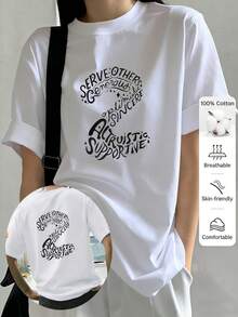 Camiseta de Mujer, Camiseta Deportiva Casual de Manga Corta con Estampado Y2K, Delante y Detrás con Frases Cortas Manuscritas en Inglés.Cómodo Nuevo modelo 2026 Rendimiento de alto costo TNJ6 - Blanco - Ver 7