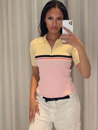 Blusa de punto minimalista, elegante y sexy estilo "Mori Girl" para primavera/verano, color rosa