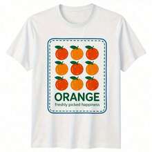 Short-Sleeved T-Shirt With Round Neck And Single-Sided Print, 220g Cotton, Breathable And Comfortable, For Men And Women, With A Graphic Design Of Freshly Harvested Orange Fruit. - 顏色 8 - 查看 6