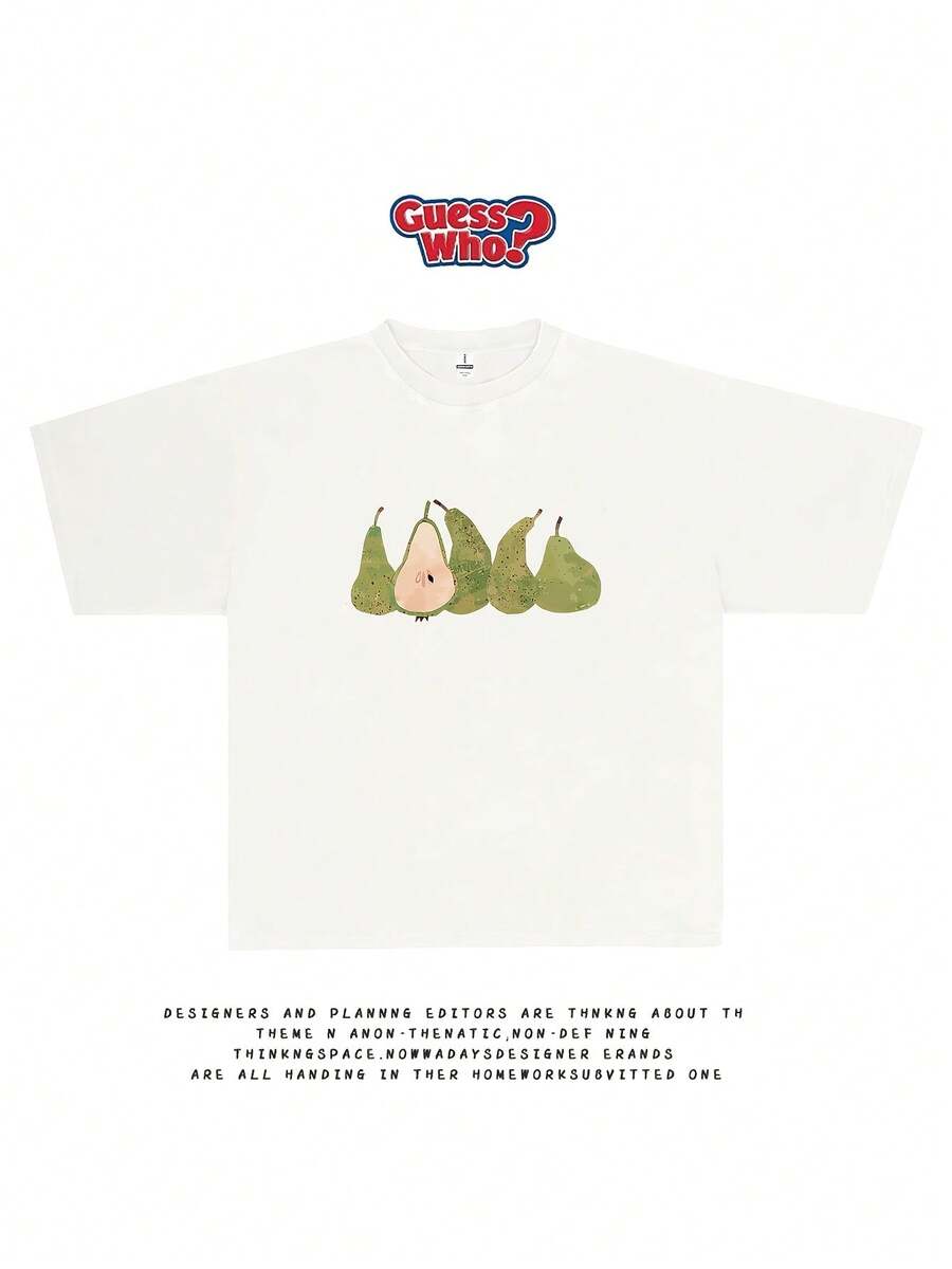 Camiseta divertida con estampado creativo y cuello redondo, moda de verano pura y moderna de manga corta, top casual para el estilo diario - Blanco - Ver 1
