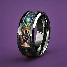 8mm Tungsten Carbide Ring With Mysterious All-Seeing Eye Pattern, Dark Style Personalized Band, Comfortable Unisex Accessory, Suitable Gift For Fans Of Mystical Culture - Silver - View 9