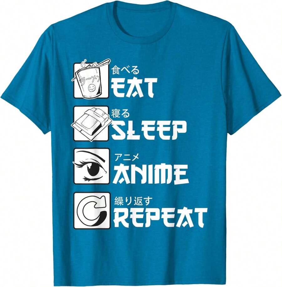 Eat Sleep Anime Repeat Manga Camisas Hombres Mujeres Camiseta, Negro - - Zafiro - Ver 1
