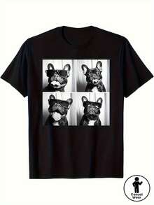 Camiseta de Cara de Bulldog Francés con Adorable Frenchie con Gafas - 100% Algodón, Negra, Casual, Adecuada para Hombres, Mujeres, Familia y Amigos - Tallas S-XXL, Ropa para Exteriores de Primavera, Verano y Otoño, Lavable a Máquina, Ropa para Amantes de los Perros - Negro - Ver 7