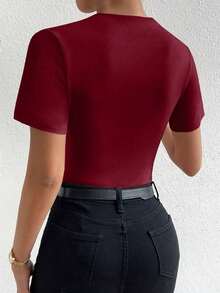 Body de camiseta ajustado unicolor fruncido - Burdeos - Ver 2