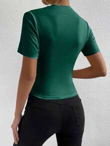 Camiseta con cuello de tortuga fruncida - Verde Oscuro - Ver 2