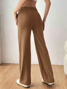 Pantalones rectos de traje sólidos para mujer en otoño/invierno - Camel - Ver 2