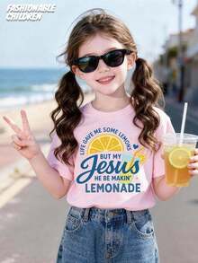 "Life Gave Me Some Lemons, But My Jesus Is Making Lemonade" Double-Sided Printed T-Shirt, Machine Washable, 100% Cotton, For Boys And Girls, Teen Clothing, Perfect Summer Gift, Casual Style For Outdoor Sports, Comfortable And Breathable, Skin Friendly, Fashionable And Versatile, Short-Sleeved Crew Neck T-Shirt That Kids Can Wear On Their Own. - 灰色 - 查看 8