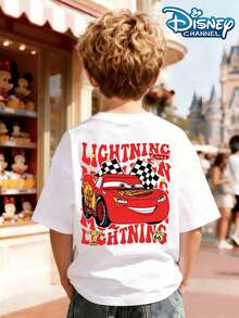 Disney Officially Licensed Boys' Lightning McQueen Cotton T-Shirt, 4-12Y, Ultra Comfort Super Soft, Double-Sided Cars 95 Print, Stylish Relaxed Fit, Daily Casual Wear, New Arrival, Express Delivery - trắng - Xem 3