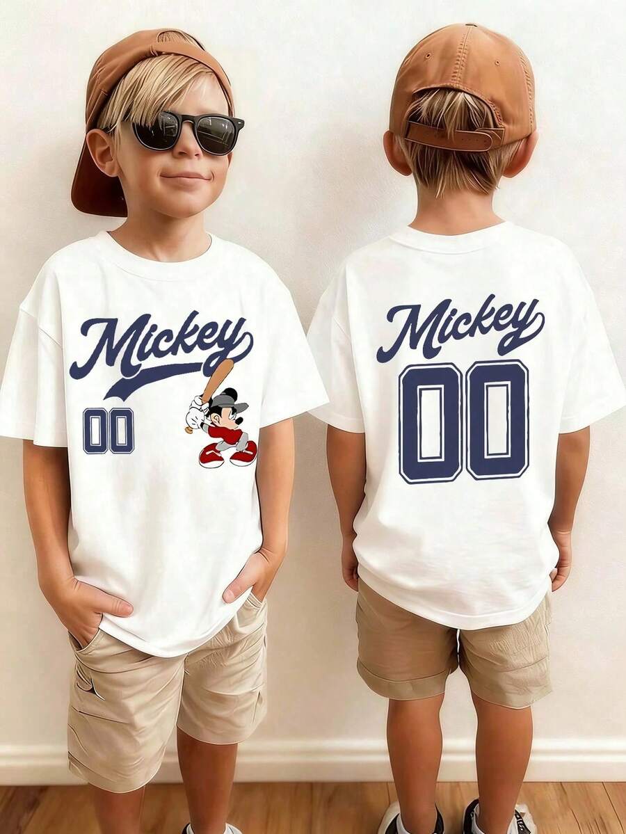 Boys' Disney Cool Athletic-Style T-Shirt - Featuring A Disney Mickey Mouse Baseball Graphic Print. A Casual, Short-Sleeve Tee That Is Soft, Breathable, And Comfortable-Perfect For Everyday Wear And Theme Park Outings. - trắng - Xem 1