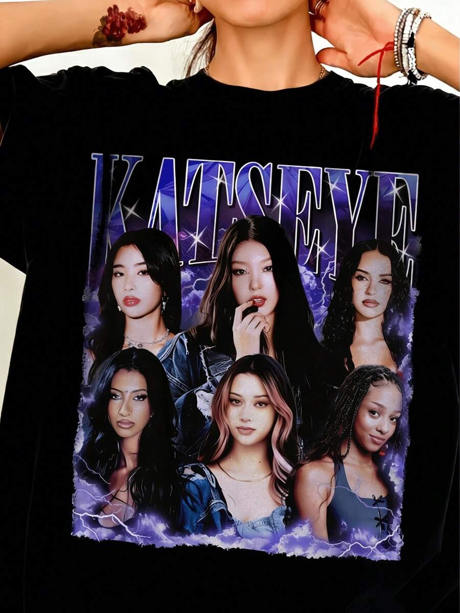 Vintage Style T-Shirt, Vintage Aesthetic Print, Soft And Comfortable, Unisex Women's Shirts, Women's Sweatshirts, Sweater, Casual Blouse, Summer Graduation Dresses - 黑色 - 查看 1