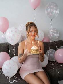 10/20/30/ Pcs Random Pink Bow Balloons, 12 Inch Pastel Light Pink Transparent White Bow Print Coquette Balloon For Women Birthday Bachelorette Party Bridal Shower Wedding Anniversary Decorations Supplies,Baby Shower - Pink - View 8