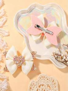 2pcs Shiny Heart-Shaped Sequined Bow Hairpin, Cute Valentine'S Day Hairpin, Hair Accessory, Surprise Accessory - Multicolor - View 3