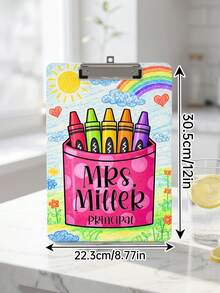 1pc Customized Personalized Teacher Name Clipboard, Colorful Pencil Teacher Clipboard With Metal Clip, Teacher's Day Gift, End Of School Year Souvenir, Back To School, Classroom Desk Decor - Multicolor - View 3