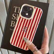 Funda para Teléfono - Fondo a Rayas Rojas y Blancas con Diseño de Pequeños Peces Azules y Textura de Lichi, Compatible con iPhone 17 16 15 14 13 12 11 11Pro 12Pro 13Pro 14Pro 15Pro 16Pro 17Pro 11Pro Max 12Pro Max 13Pro Max 14Pro Max 15Pro Max 16Pro Max 17Pr - Blanco - Ver 3