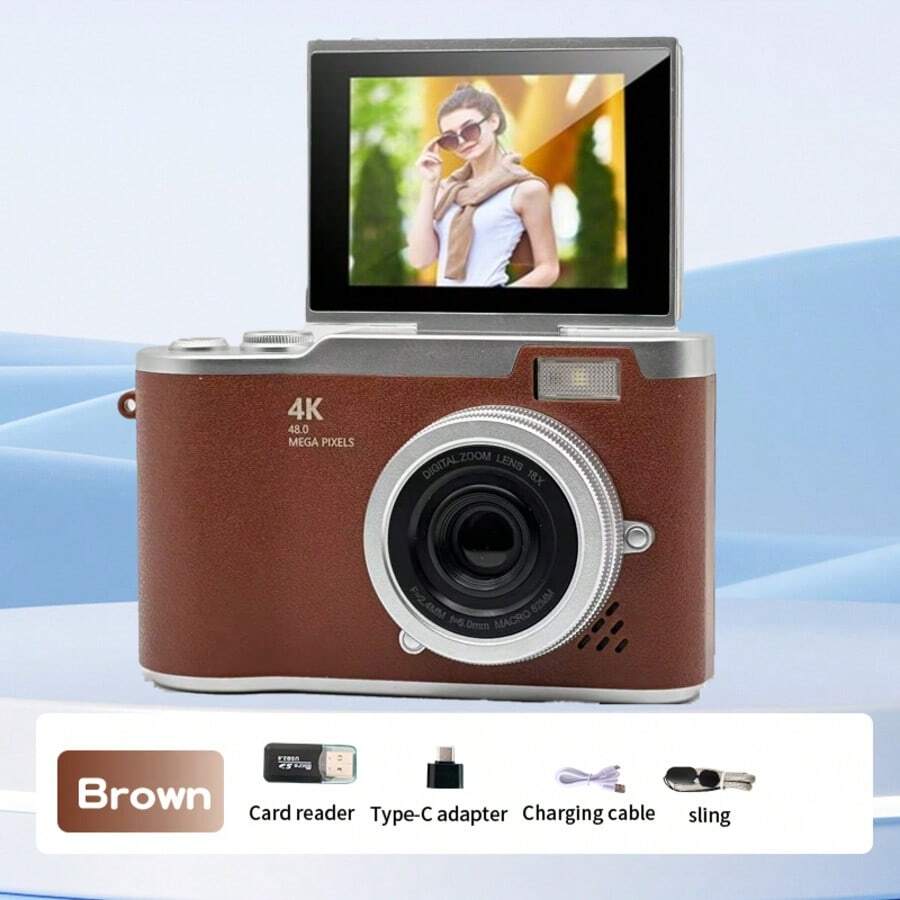 18X Optical Zoom Compact Digital Camera With 48MP Auto Focus, 4K Video, Face Detection, 2.4" Flip Screen, Rechargeable Battery