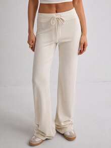 Women's Casual Commuting Minimalist Solid Color Elastic Waist Flare Pants - White - View 6