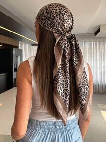 1 pieza Pañuelo de cabeza vintage con estampado de leopardo en estilo bohemio para mujer, adecuado para atuendos diarios, vacaciones en la playa, ceremonias de graduación, regreso a la escuela, celebraciones y fiestas - Camel - Ver 3