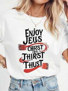 Camiseta Casual para Mujer con Estampado Enjoy Jesus -1Camiseta Algodón - Blanco 4 - Ver 7