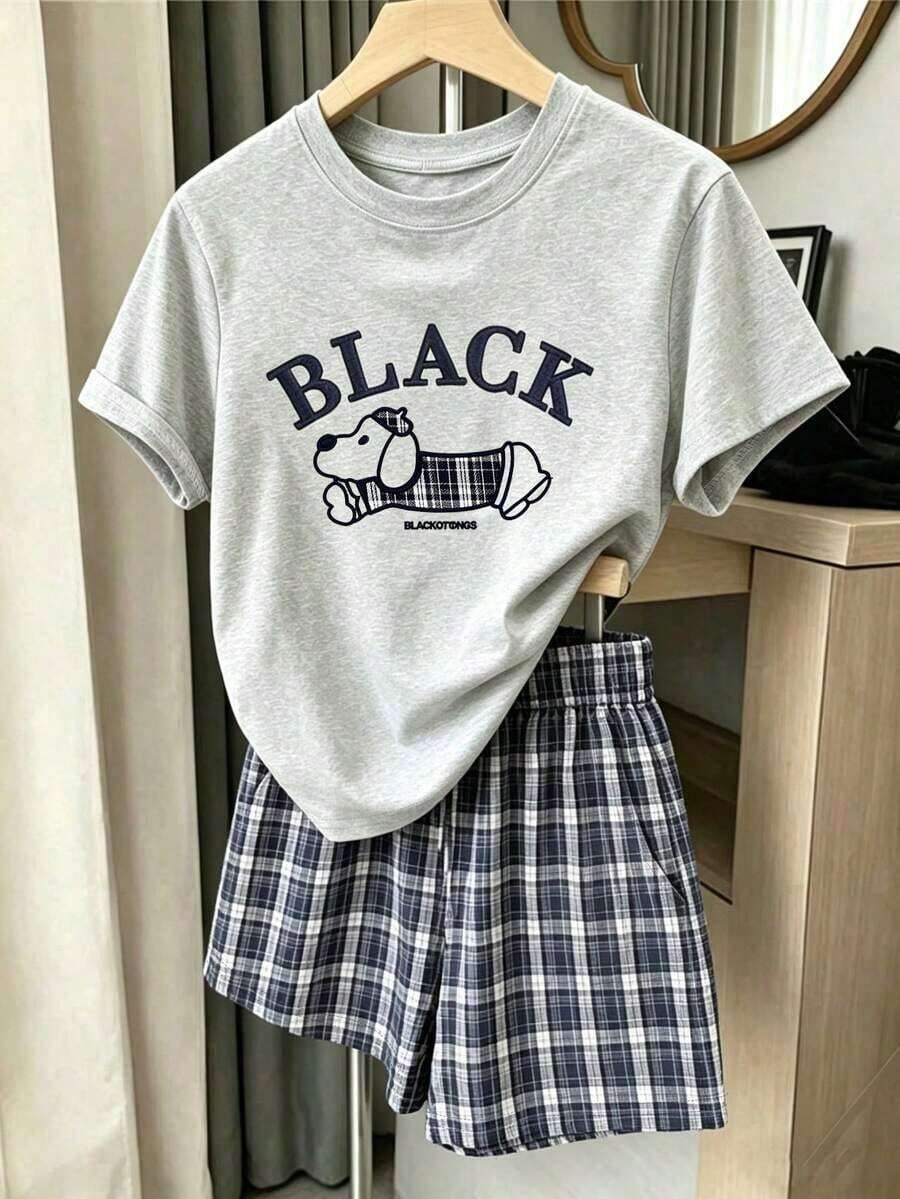 Conjunto de 2 piezas para mujer, top holgado de manga corta, shorts holgados cómodos, patrón de rayas azul marino, patrón de cóctel, superventas de verano - Multicolor 6 - Ver 1