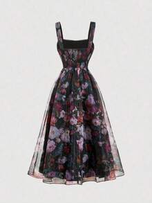 MOD Vestido largo vintage con estampado floral y lazo en negro, vestido de graduación negro, vestido de mujer para Halloween, vestidos elegantes de mujer, vestidos de graduación, vestido de Halloween - Rojo violeta - Ver 2