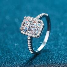 Swaro Anillo de plata pura XDY925 para mujer con microincrustaciones de piedras en forma de cubo de azúcar, 1 quilate, 2 quilates, anillo de moissanita irregular de cuatro puntas.Diamante sintético Moissanita, pasa detector de diamantes - biselado de 5*7 (corte radiante) - Ver 3