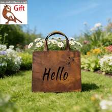 Rustic Metal Handbag Garden Ornament With Hello & Welcome Sign, Elegant Garden Statue Mini Flower Box, Rust Iron Handbag With Bird Decoration For Patio, Lawn, Garden Yard, Holiday Gift - Rustic Handbag - View 7